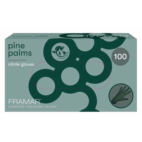 Framar Pine Palms Nitrile Gloves Small 100-Count – Biodegradable Green Disposable Gloves for Hair Color, Salon & Household Use