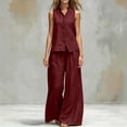 thumbnail image 7 of Mifsaly Two Piece Vacation Sets for Women Sleeveless Button Down Shirt and High Waisted Wide Leg Palazzo Pants Lightweight Flowy Summer Matching Lounge Outfits with Pockets Wine,S, 7 of 7