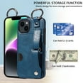 thumbnail image 4 of ShellTech for Ring Holder iPhone 15 Plus Case , Shockproof Leather Hand Strap Kickstand Card Slot Case TPU Back Cover for iPhone 15 Plus,Blue, 4 of 9