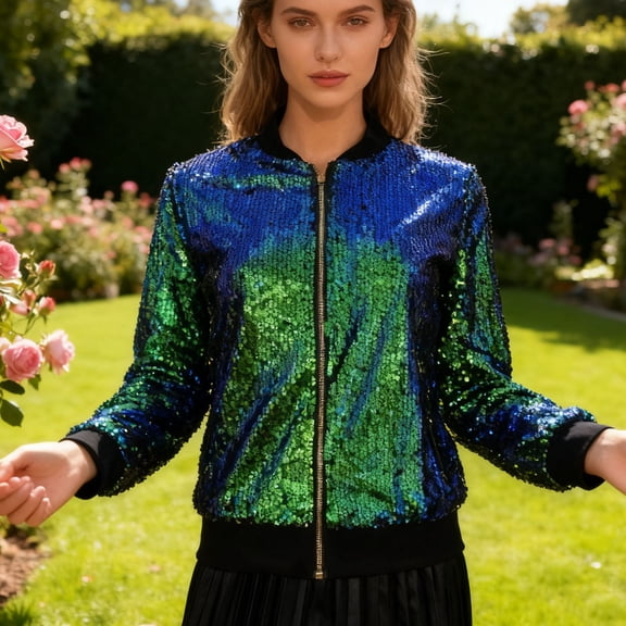 YTCAMLO Sparkly Sequin Blazer for Women Fashion Glitter Open Front Blazer Jackets Party Jacket V Neck Long Sleeve Cardigan Coat, C XXL