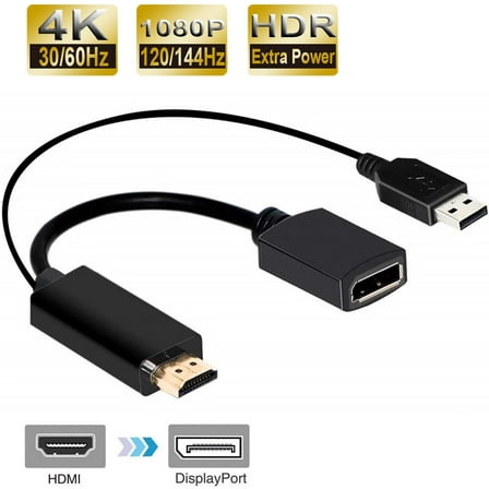 AUBEAMTO 4K 60Hz HDMI to DisplayPort Video Adapter w/USB Power - HDMI 2.0 (Male) to DP 1.2 (Female) Active Monitor Converter