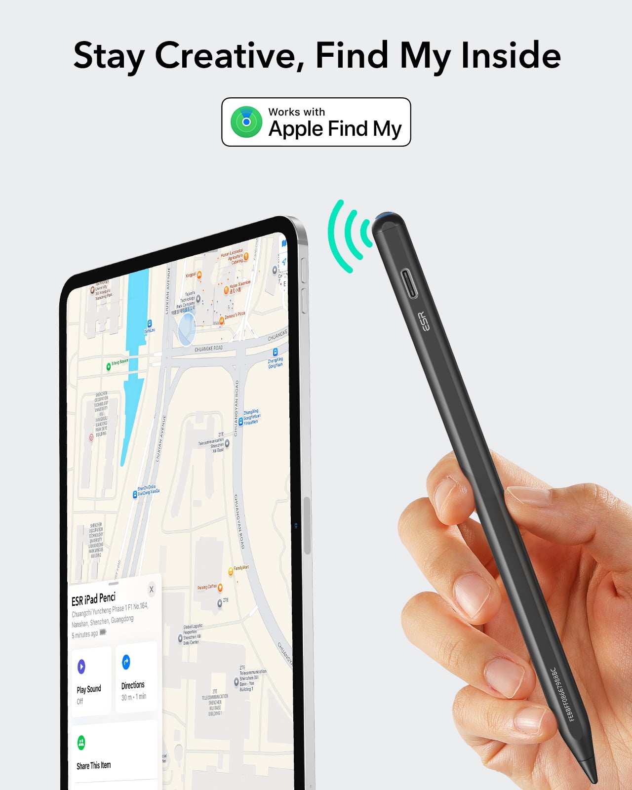 ESR Geo Digital Pencil Compatible with Apple iPad 2018-2026 (A16/10/9/8, Air 13/11, Pro 12.9/13/11, Mini 7/6/5), Find My & Easy Shortcuts, Black (No Wireless Charging)