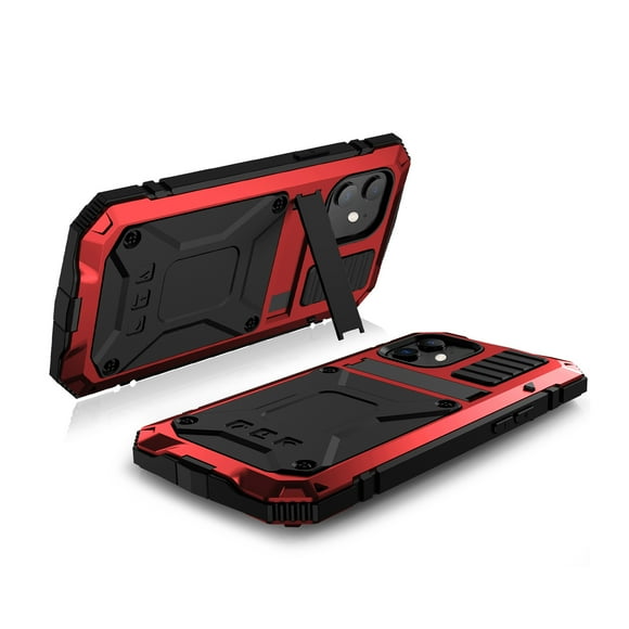 Amdohai Heavy Duty Phone Cover Metal Case Shockproof Anti-drop Mobile Phone Shell Case Replacement for iphone 12 mini Red