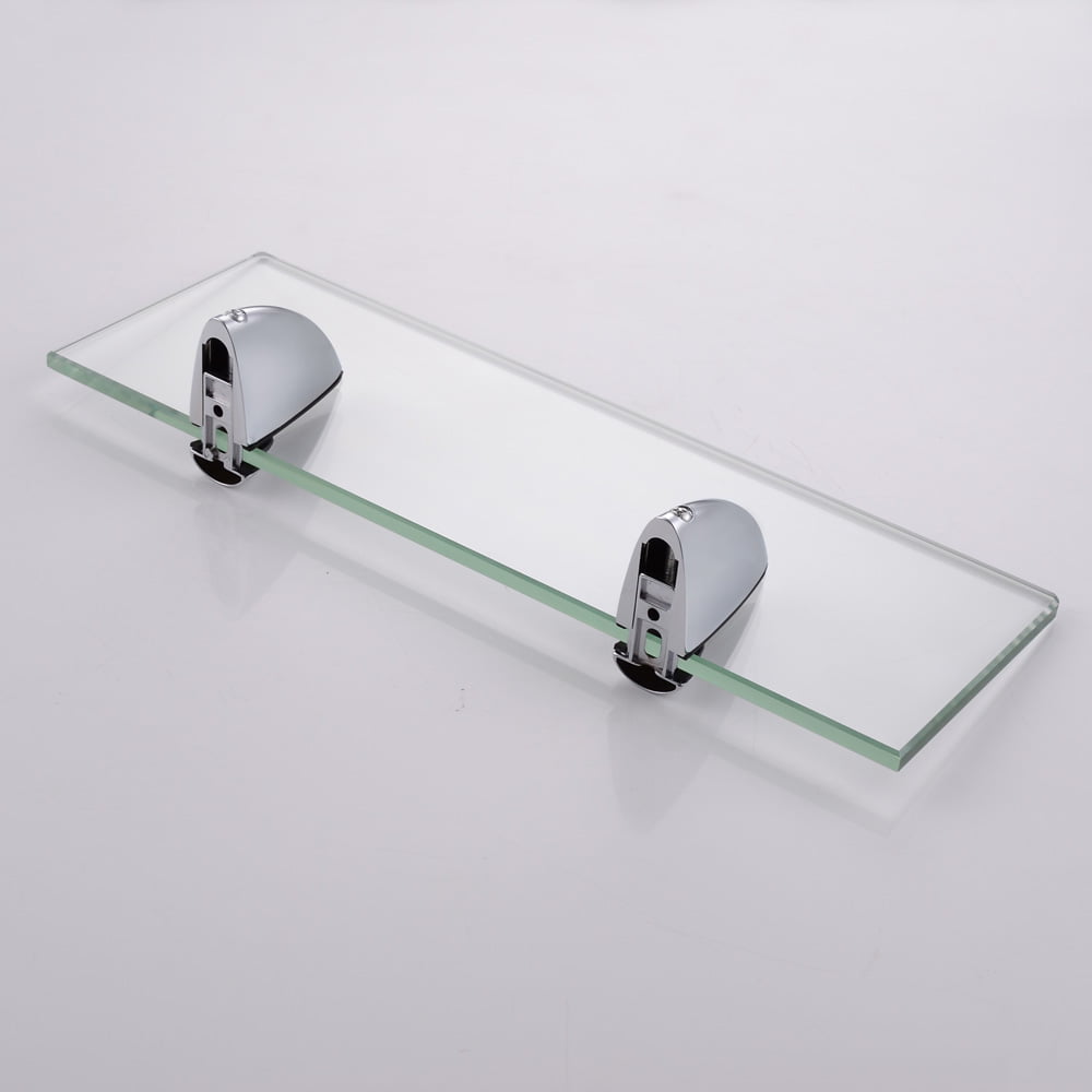 14" Bathroom Tempered Glass Shelf 8MM Thick Wall Mount Rectangular P Chrome 35CM 