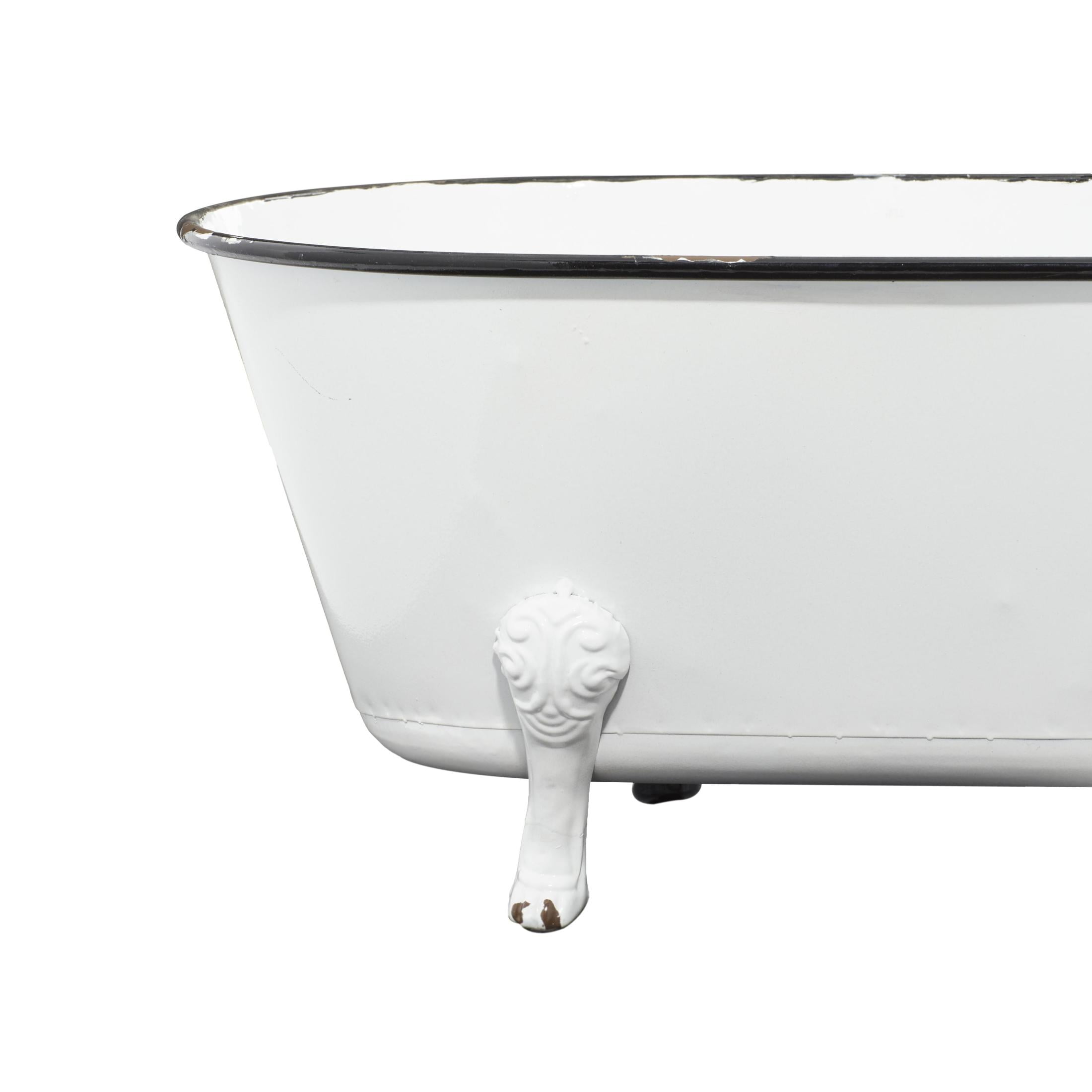 DecMode White Metal Bathtub Indoor Outdoor Planter with Scrolled Feet, 20" x 11" x 9"