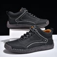 thumbnail image 2 of PLERISE Men's Mid-Top Casual Handmade Leather Shoes, Vintage Stitched Barefoot Design, Comfortable Spring and Autumn Footwear for Walking, Travel, and Everyday Wear, 2 of 9