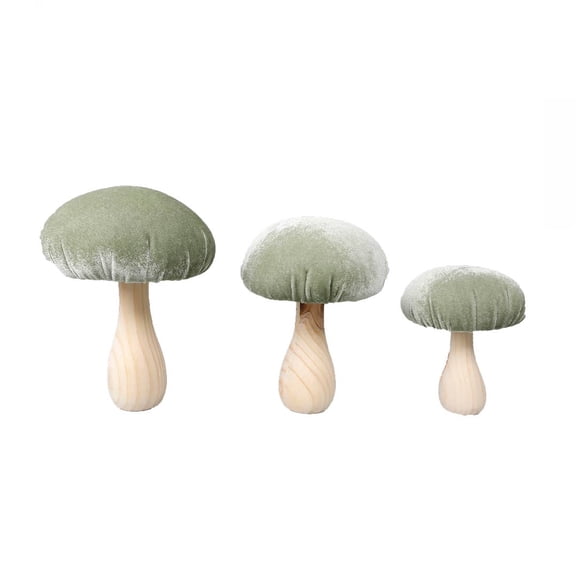 Set of 3 Velvet Mushroom on Wood Stem L,M,S