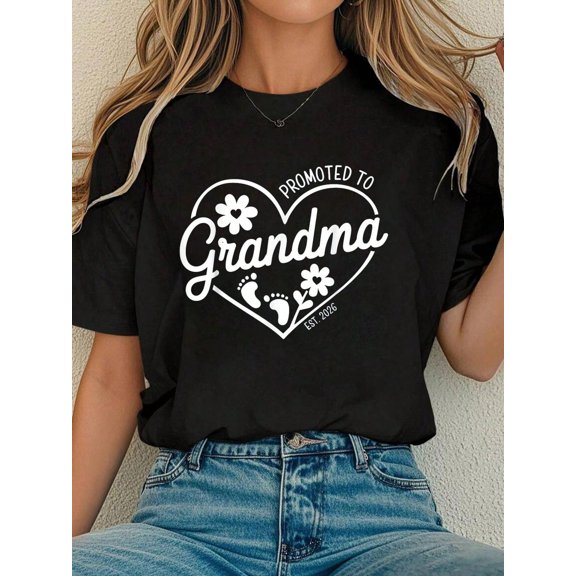 Shirt For Women Promoted To Grandma Est. 2026 Baby Announcement For Grandma T-Shirt Black Top