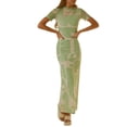 thumbnail image 2 of SAYOO , vestido ajustado largo estampado de verano para mujer, manga corta, estampado elegante, cuello redondo, fiesta, playa, vacaciones, ropa de calle SAYOO casual, 2 of 9