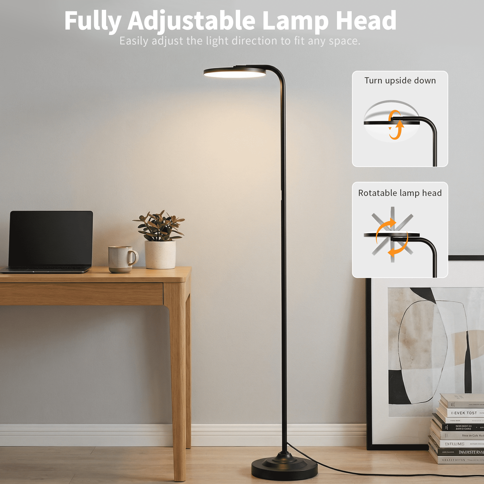 BedLuxury 36W Super Bright Torchiere Floor Lamp, Stepless Dimmable Tall Standing Lamp with Remote Control for Living Room, Bedroom, Office, Black