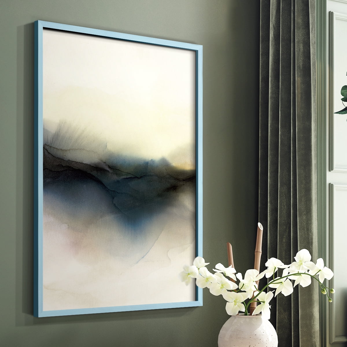 Continuum I Framed Print in Blue Solid Wood Framed Print No Nail Hanging