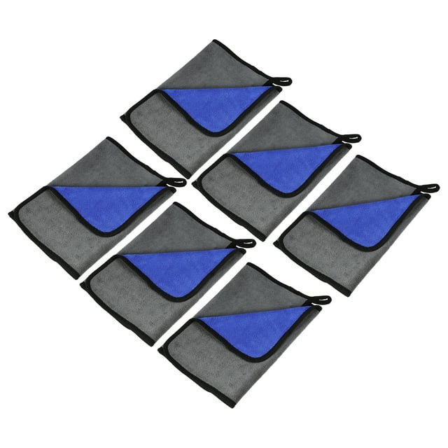 6uds Microfibra Toalla Secado para Automóvil 11.81x23.62 Extra Grande Gris Azul