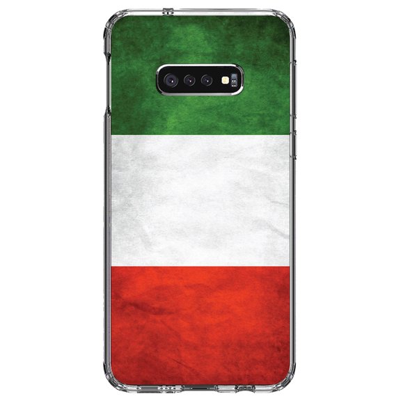 DistinctInk Clear Shockproof Hybrid Case for Samsung Galaxy S10e (5.8" Screen) - TPU Bumper, Acrylic Back, Tempered Glass Screen Protector - Italy Flag Old Weathered Red White Green - Italy