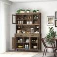 thumbnail image 4 of Costway Kitchen Pantry Cabinet with Microwave Countertop Double Glass Doors 2 Drawers, 4 of 10
