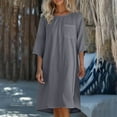 thumbnail image 1 of Ovzne Robes d'Été pour Femmes 2025 Robe pour Femme Mode Robe d'Été Décontractée Col Rond Manches 3/4 Unie Robe de Plage avec Poches Robe d'Été en Liquidation, 1 of 5