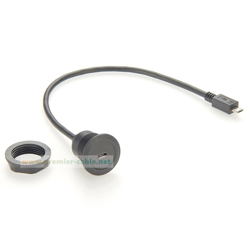 Micro USB Male to Female Extension Cable Flush Panel Mount Micro USB Type B Data & Charging Cable for Car, Boat, Enclosure