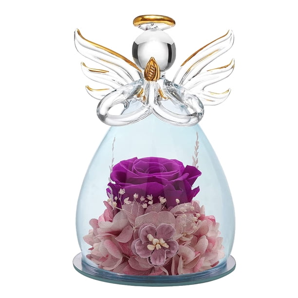 Ángel flor inmortal, cubierta de cristal rosa, regalo de Navidad y San Valentín
