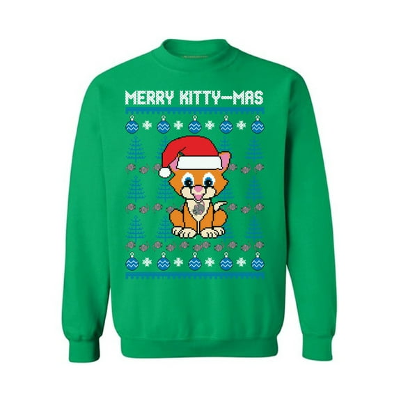 Awkward Styles Merry Kittymas Sweatshirt Ugly Christmas Cat Sweater for Women Men's Santa Cat Ugly Sweatshirt Meowy Christmas Outfit Funny Christmas Gifts fort Cat Lovers Kitty Santa Ugly Sweater