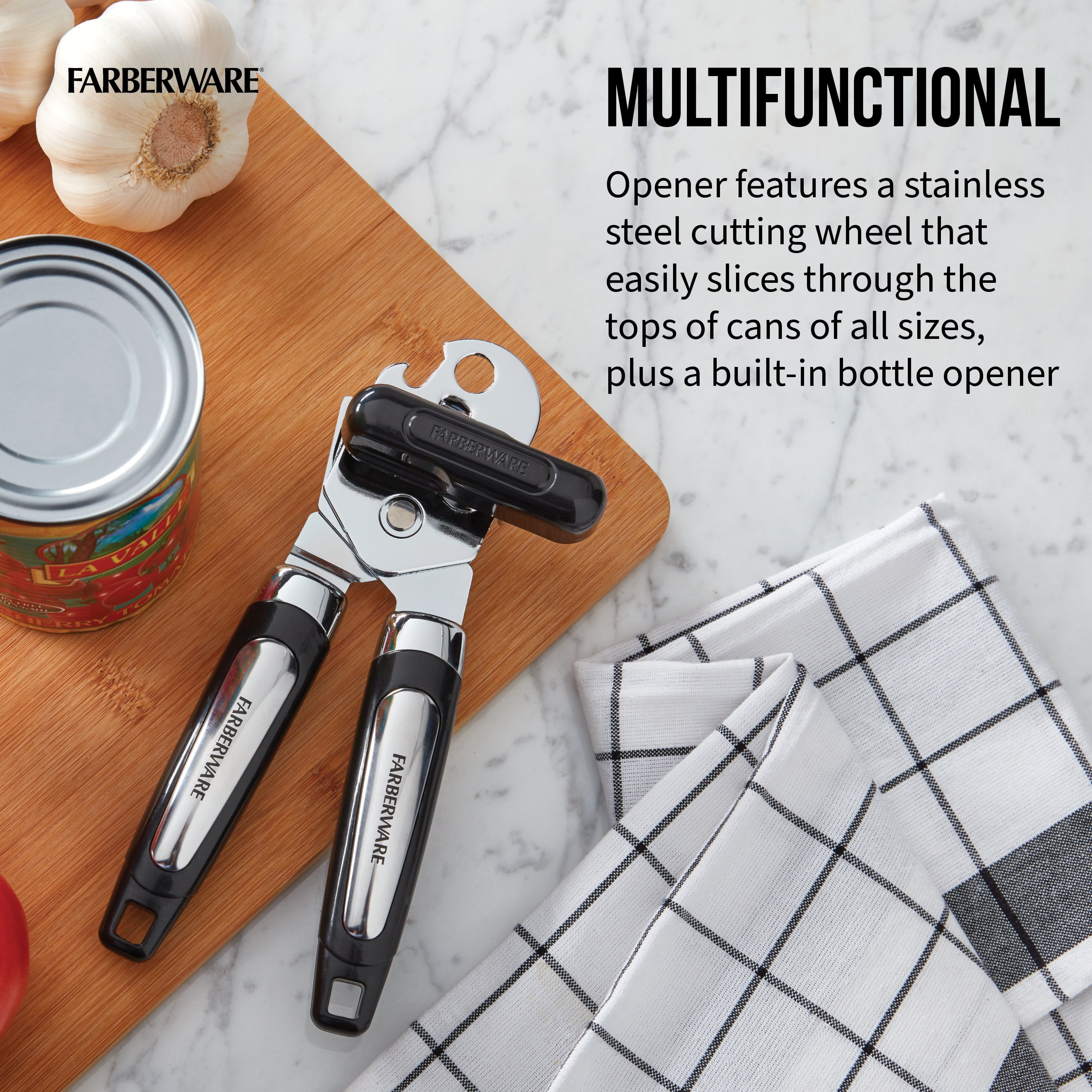 Farberware Manual Can Opener With Bottle Opener Stainless Steel 8.3 Blue