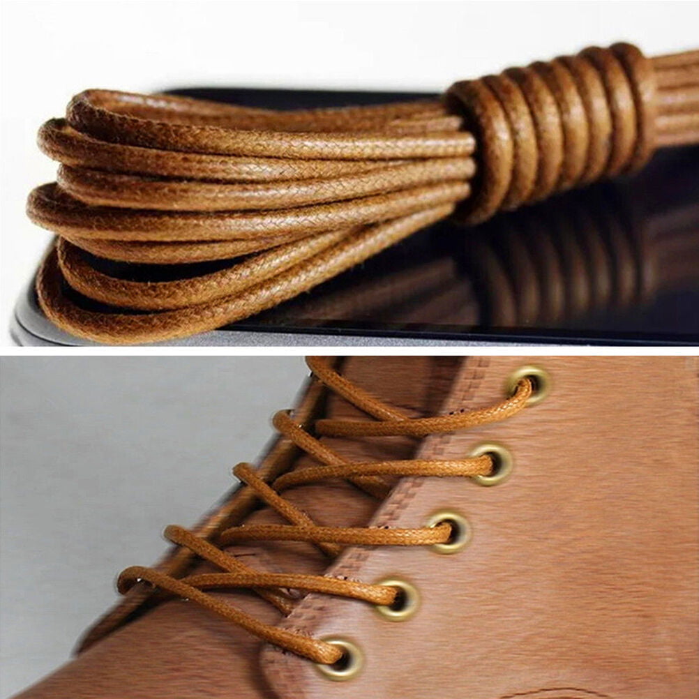2pcs Round Waxed Casual ShoeLaces Brogue Leather Boot Shoe Laces 100cm Brown 