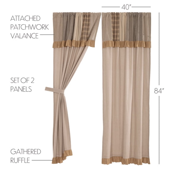 VHC Brands Sawyer Mill Farmhouse Curtains Lined Panel Pair with Attached Valance for Living Room Bedroom Kitchen Window Decor Plaid Curtain Rod Pocket