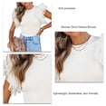 thumbnail image 4 of Camiseta de manga corta para mujer, cuello redondo, corte ajustado, costura de encaje, Top de verano para citas, compras, Beige, XL, 4 of 5