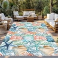 thumbnail image 2 of Coastal Outdoor Rug for Patio/Deck/Porch, Non-Slip Large Area Rug 6 x 9 Ft, Nautical Summer Beach Coral Starfish Shell Indoor Outdoor Rugs Washable Area Rugs, Reversible Camping Rug Carpet Runner, 2 of 8