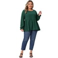 thumbnail image 3 of DARING DIVA Women's Plus Babydoll Round Neck Tiered Swiss Dots Blouse 1X Dark Green, 3 of 6