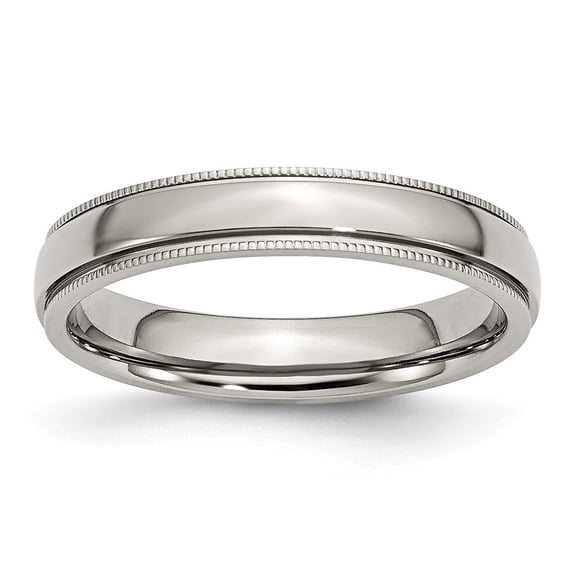 Stainless Steel Grooved and Bead Charmed 4mm Polished Band Ring - Size 6