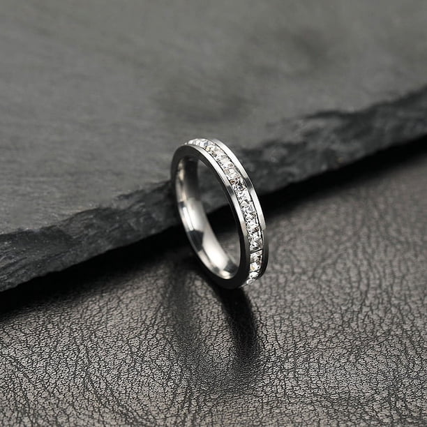 Anillo de pareja de acero de titanio con circonitas cuadradas estrelladas de una o dos filas de joyería de acero inoxidable para mujer