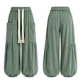 thumbnail image 6 of WULMLEO Women's Baggy Boho Harem Pants Drawstring Waist Wide Leg Sweatpants Casual Trousers Joggers with Pockets Green XL, 6 of 7