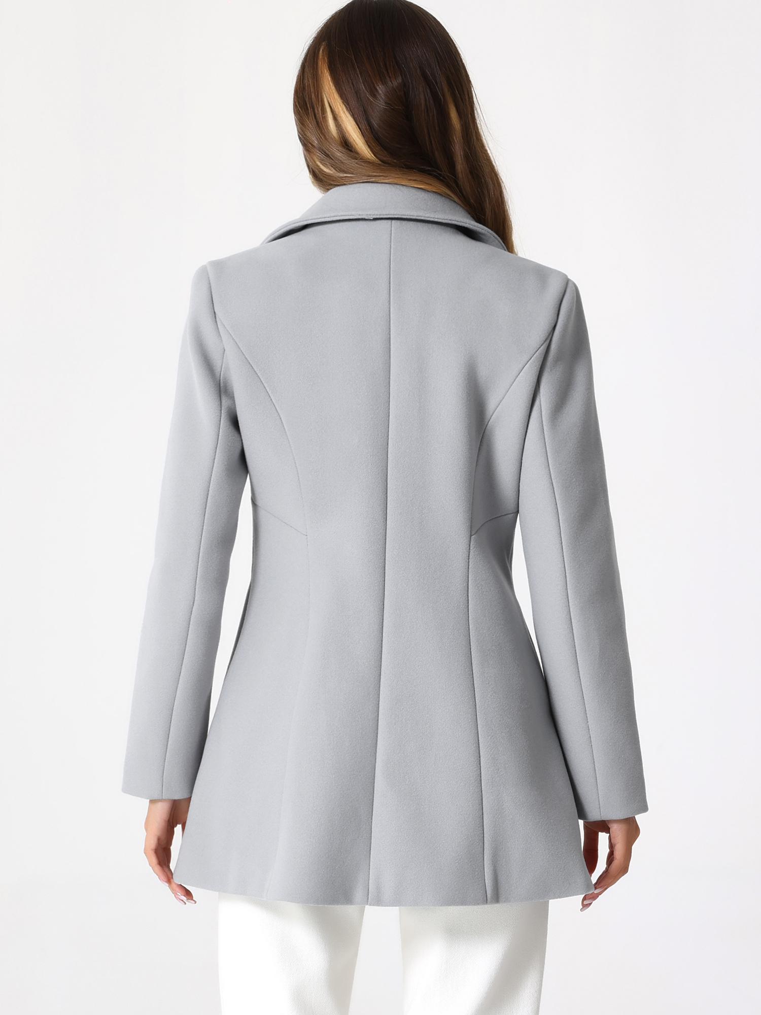 DARING DIVA Women's Peter Pan Collar Double Breasted Winter Trench Coat Light Grey M