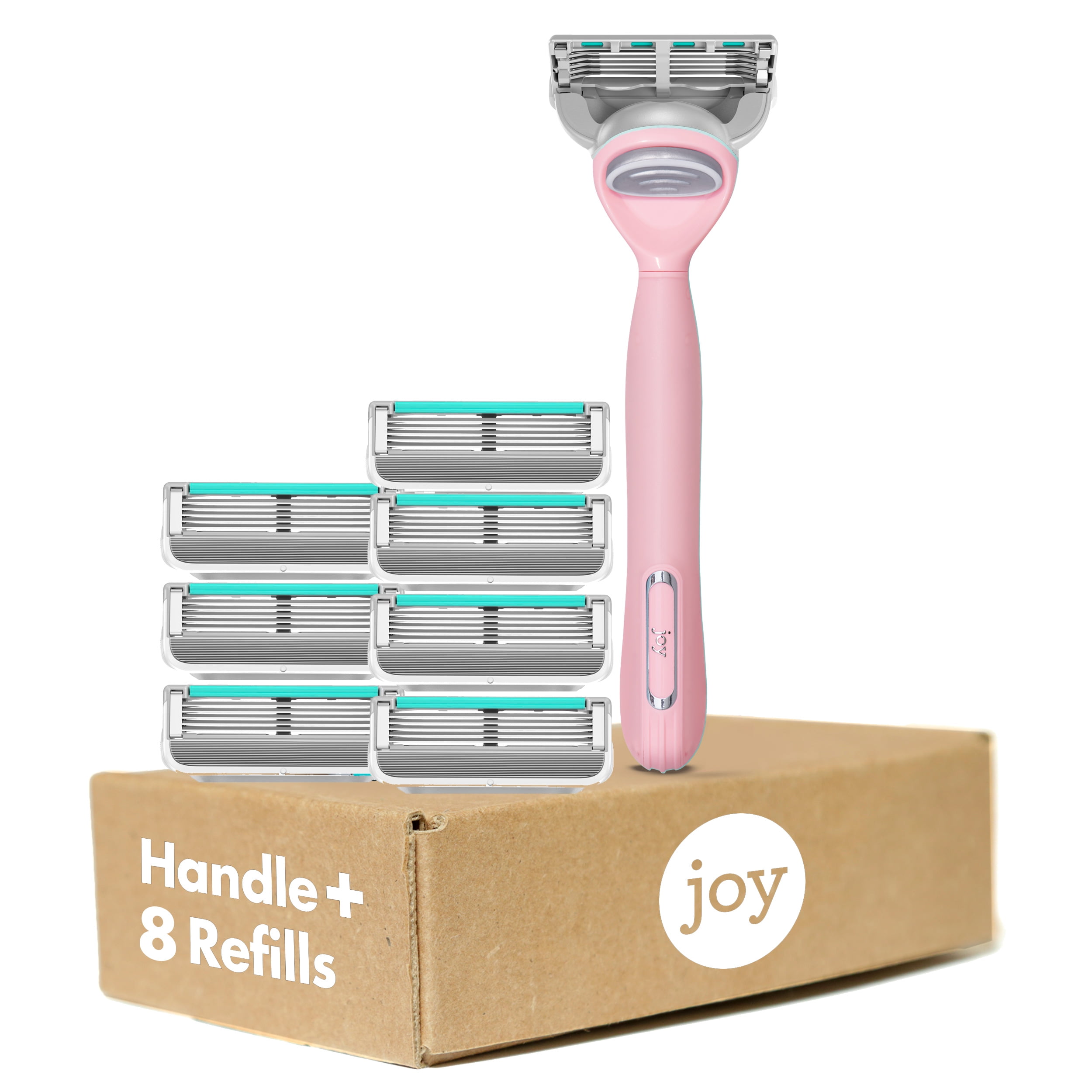 joy pink razor for women, shave kit with 1 handle + 8 razor blade refills