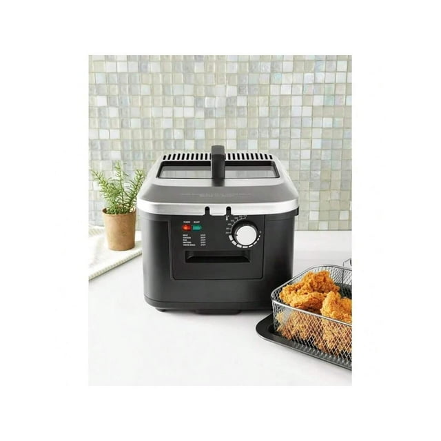 Friteuse 4L avec Fenêtre de Visualisation, Température Réglable, Poignées Froides, Panier Lavable au Lave-Vaisselle, Noir Mat, Noir