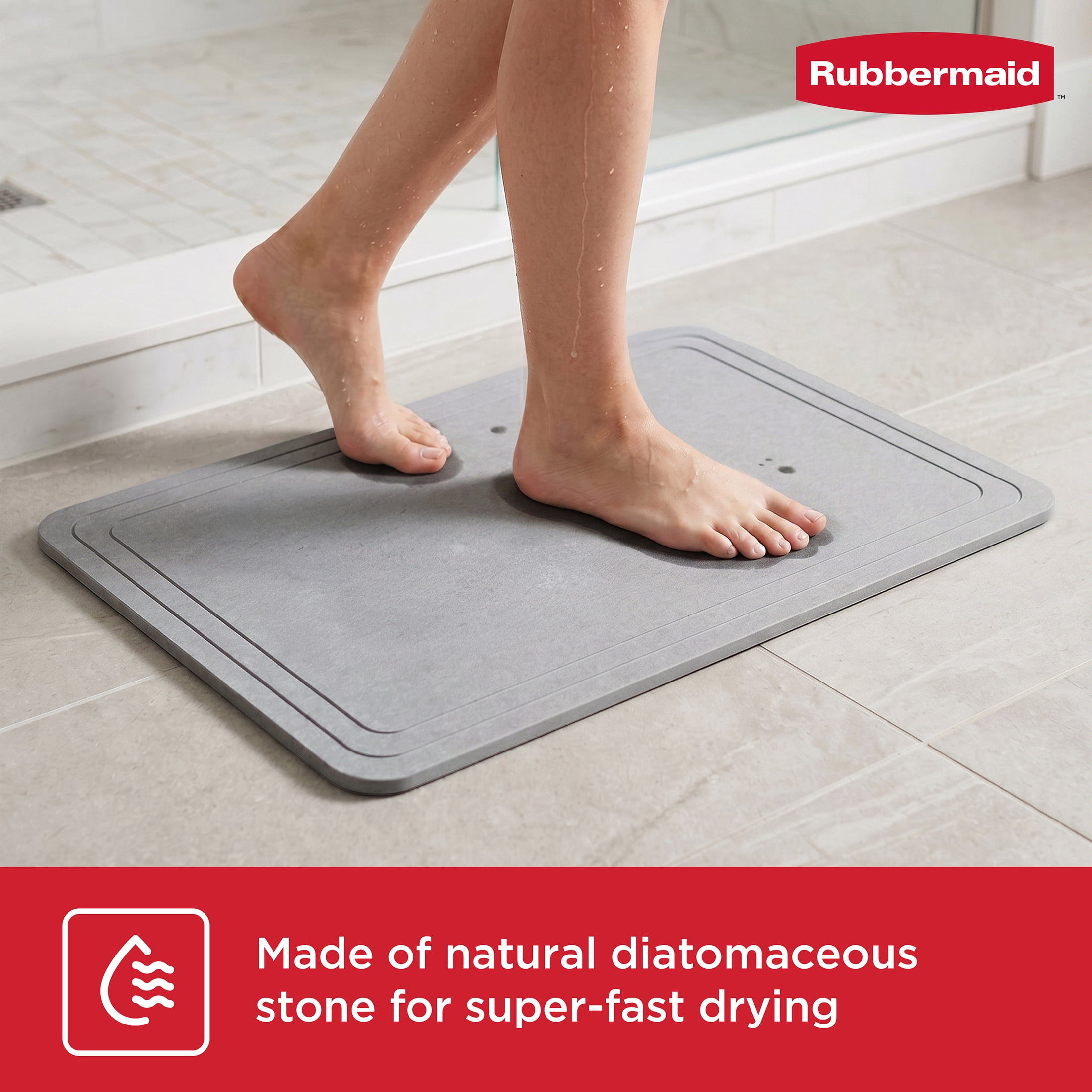 Rubbermaid Gray Stone Bath Mat, Diatomaceous Earth Shower Mat, Non-Slip, Absorbent, Quick Drying, for Bathroom Floor, 23.6" x 15.3"