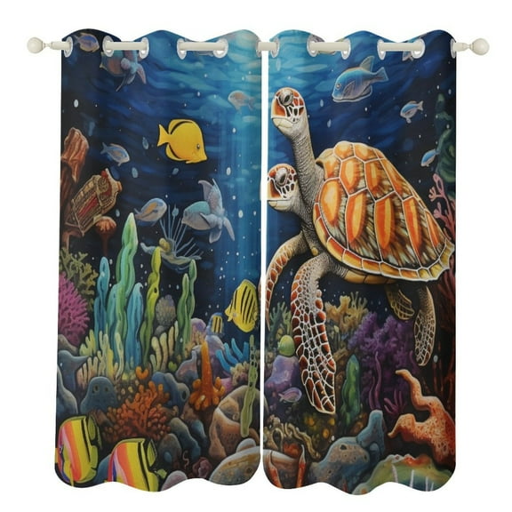 Ocean World Turtle Blackout Curtains for Bedroom Curtains Insulated Room Darkening Window Drapes for Living Room