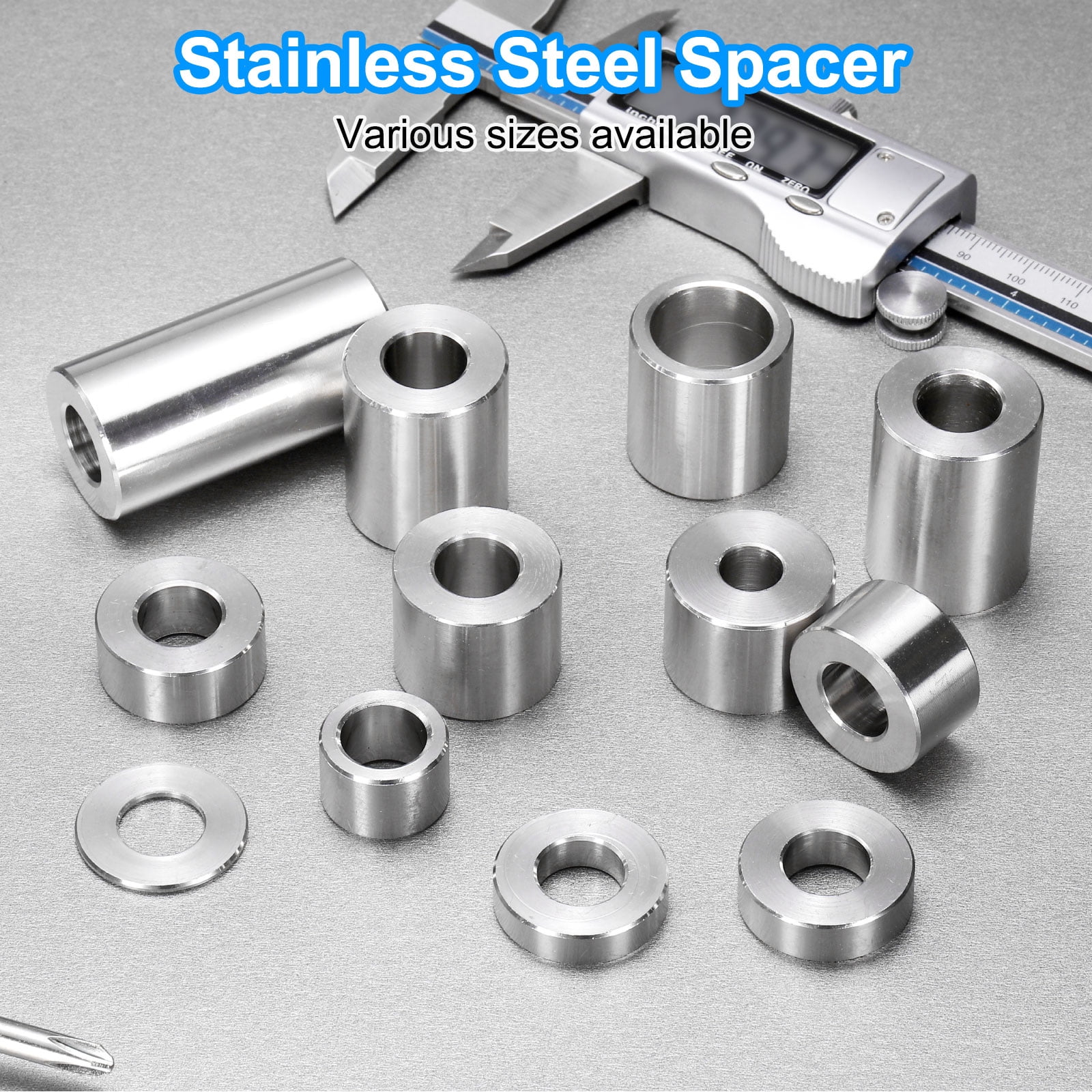 25 Pack Stainless Steel Spacer 1/2" Bore x 1" OD x 7/16" Length Screw Bushing Plain Finish Round Metal Spacer for M12 Screws Bolts and Rods