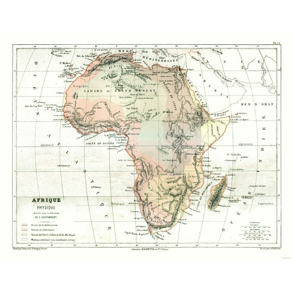 Historic Map - Africa Physical - Cortambert 1880 - Vintage Wall Art