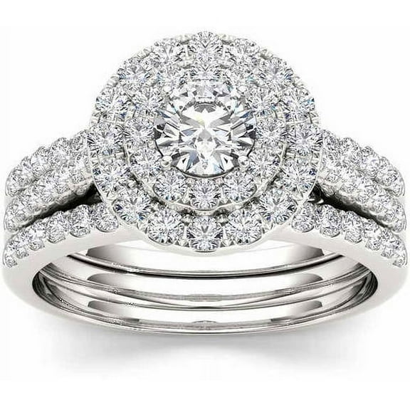 1-1/2 Carat T.W. Diamond 10kt White Gold Cushion-Shape Double Halo Engagement Ring Set