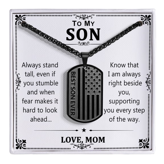 Black To My Son Necklace Gifts from Mom Mother, Best Son Ever American Flag Dog Tag Pendant Chain Jewelry Christmas Birthday Valentine's Day Father's Day Gifts Ideal Presents for Men