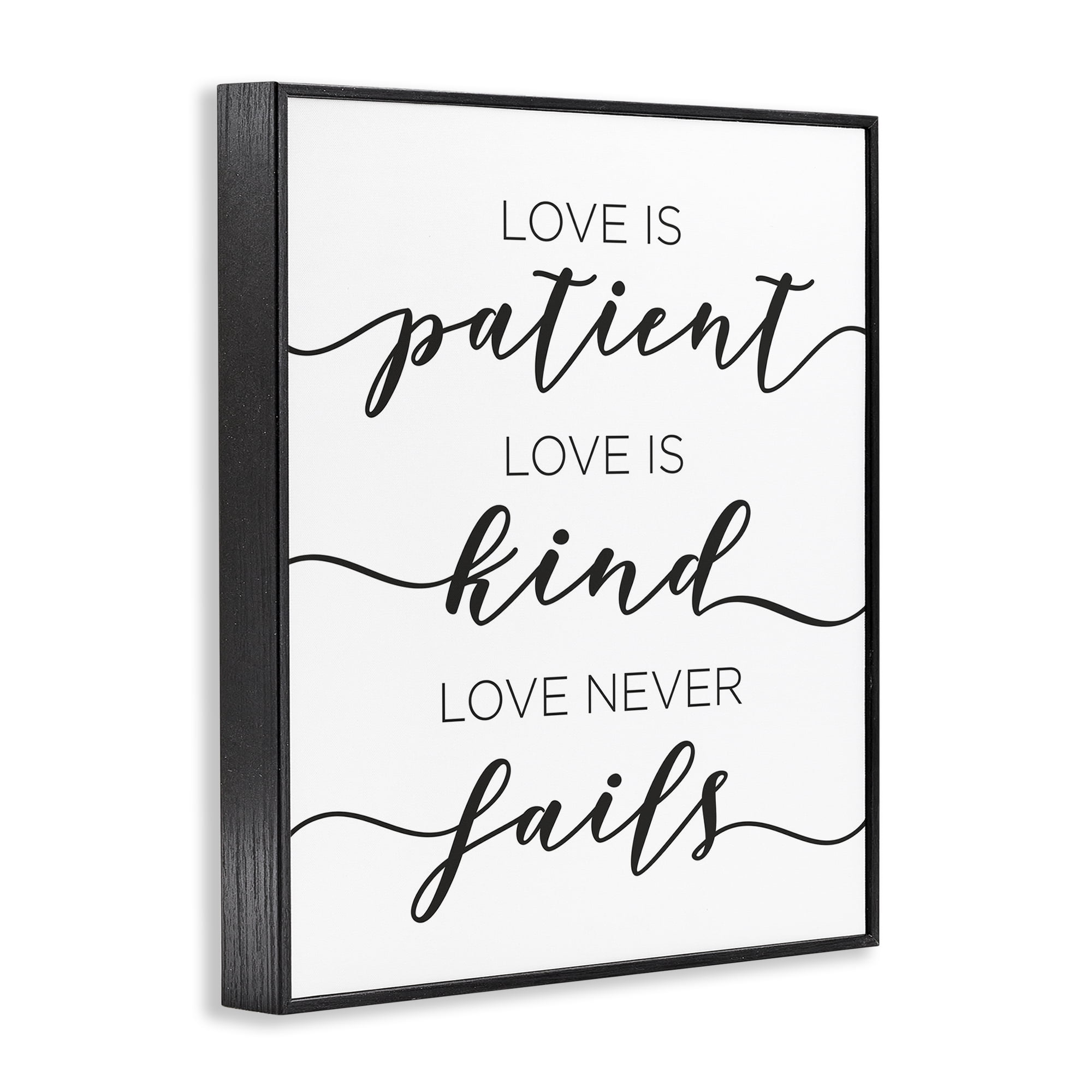 Stupell Industries Love Never Fails Phrase Typography Painting Black Framed Art Print Wall Art, 16 x 20