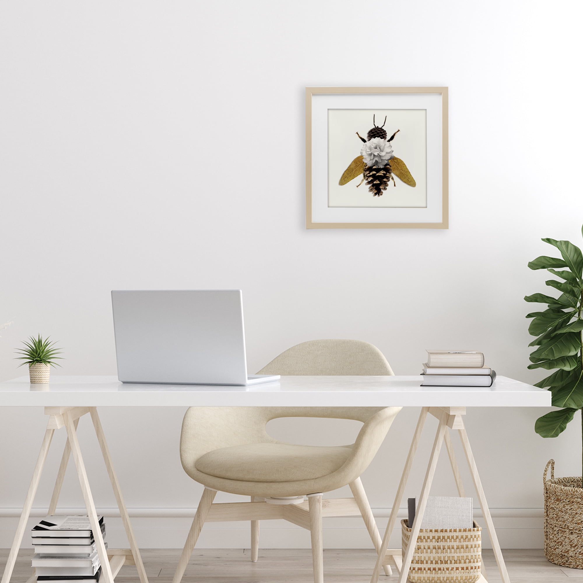 Nature Constructed Bee Birch Framed Print Under Glass, design by Sasha