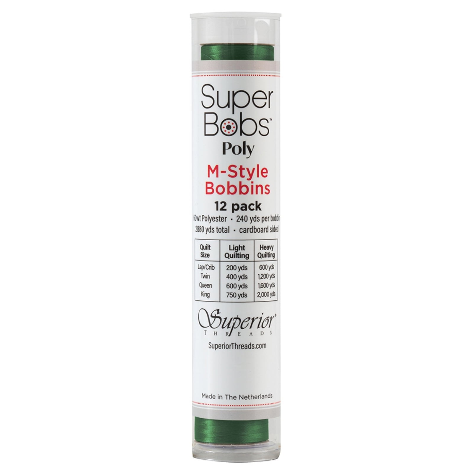 SuperBobs Polyester M-Style Bobbin 12 Pack Green