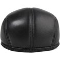 thumbnail image 3 of Gorros Planos De Invierno Boina Hombres Sombrero De Pico De Pato Cálido Negro Ivy Orejeras Masculinas Cuero Genuino Más Grueso Gorra De Conducción Clásica Sólida (Negro Tamaño: XL(57-58cm)), 3 of 5