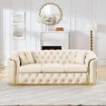 thumbnail image 7 of Mid Century Modern Chesterfield Sofa Couch, 90.6" Velvet Couch White and Gold Sofa Luxury Loveseat for Living Room, Tufted Sofas with 2 Pillows & Classic Golden Decor, Cream White, 7 of 7
