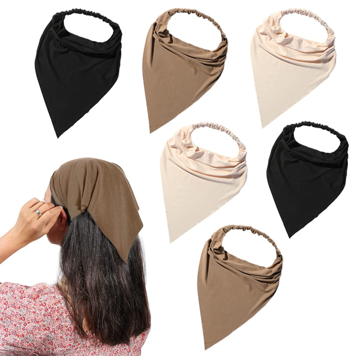 6 Pack Hair Scarf Headband for Women Elastic Hair Kerchief Large Boho
