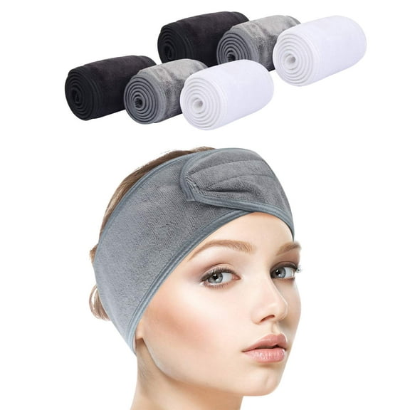 Spa Headband for Women 6 Counts Ultra Soft Adjustable Makeup Hair Band with Magic Tape, Stretch Head Wrap for Bath, Shower, Facial Mask, Yoga