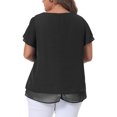 thumbnail image 4 of DARING DIVA Women's Plus Size Ruffle Short Sleeve V Neck Chiffon Blouse 6X Black, 4 of 6