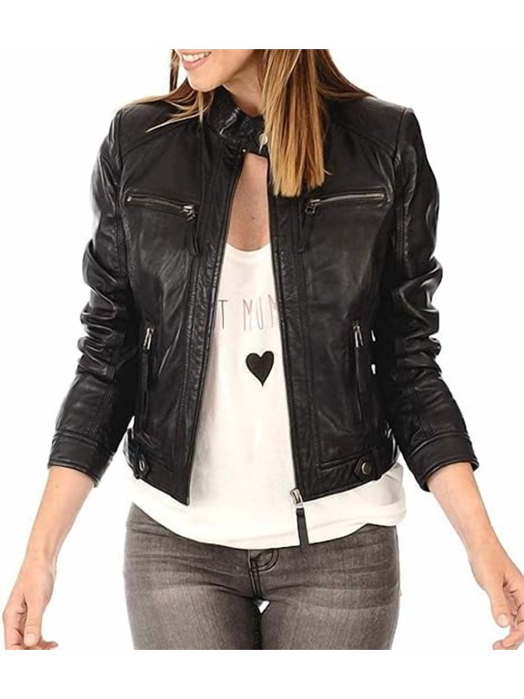 Brand New Genuine Soft Black Lambskin Leather Jacket For Women's Designer Wear W509