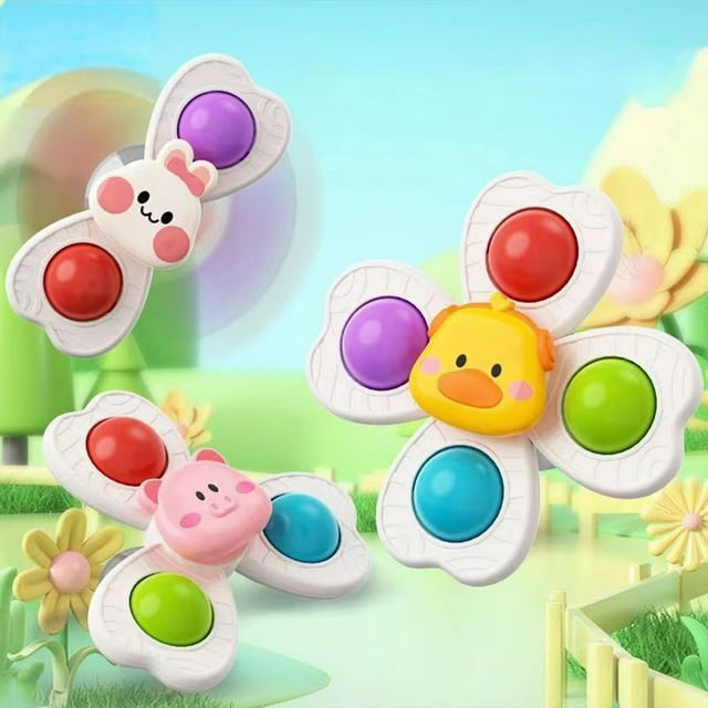 Suction Cup Spinning Toy Set Rotating Educational Toy Smooths Spinners Bath And Table Funs Safe ABS Material